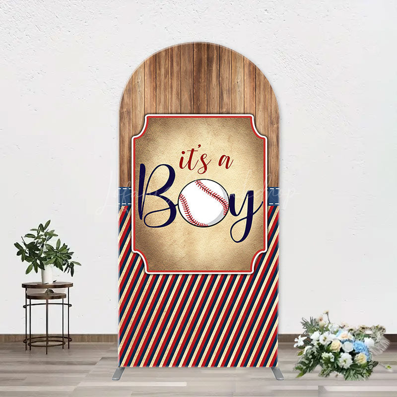 Lofaris Wood Red Black Stripe Boy Arch Baby Shower Backdrop