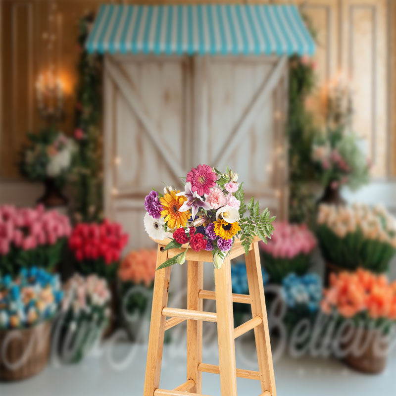 Lofaris Wood Retro Door Colorful Tulip Cake Smash Backdrop