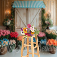 Lofaris Wood Retro Door Colorful Tulip Cake Smash Backdrop