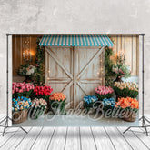 Lofaris Wood Retro Door Colorful Tulip Cake Smash Backdrop