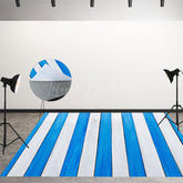 Lofaris Wood Vintage Blue White Vertical Stripe Floor Mat