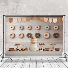 Lofaris Wood Wall Donut Dessert Birthday Cake Smash Backdrop