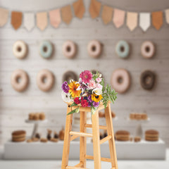Lofaris Wood Wall Donut Dessert Birthday Cake Smash Backdrop