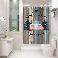 Lofaris Wooden Board Car Night Christmas Shower Curtain