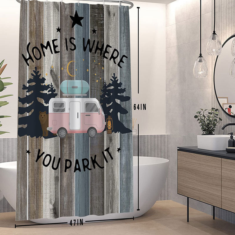 Lofaris Wooden Board Car Night Christmas Shower Curtain