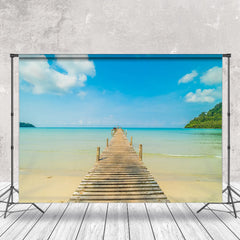 Lofaris Wooden Bridge Beach Blue Sea Mountain Photo Backdrop