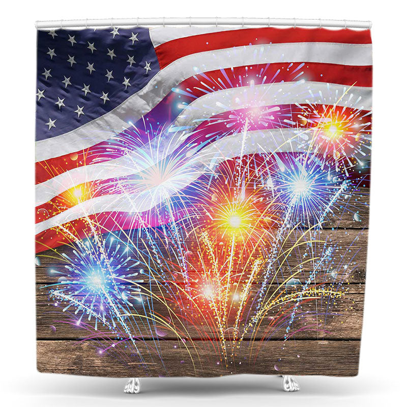 Lofaris Wooden Colorful Spark Independence Shower Curtain