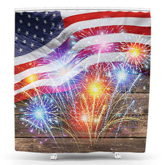 Lofaris Wooden Colorful Spark Independence Shower Curtain