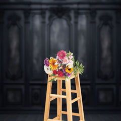 Lofaris Wooden Dark Black Carved Pattern Retro Wall Backdrop