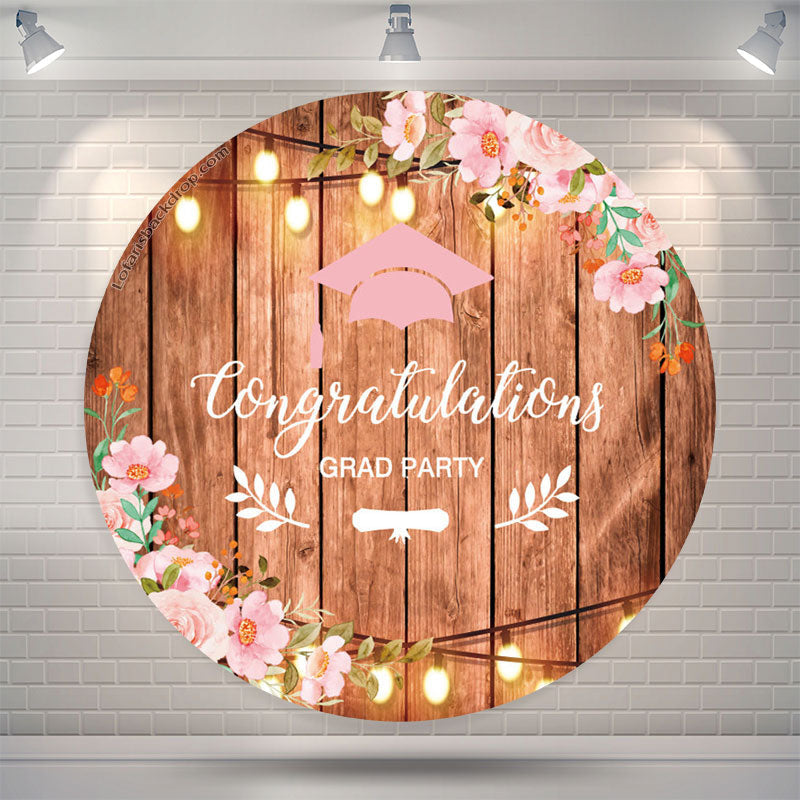 Lofaris Wooden Floral Round Congrats Grad Party Backdrop