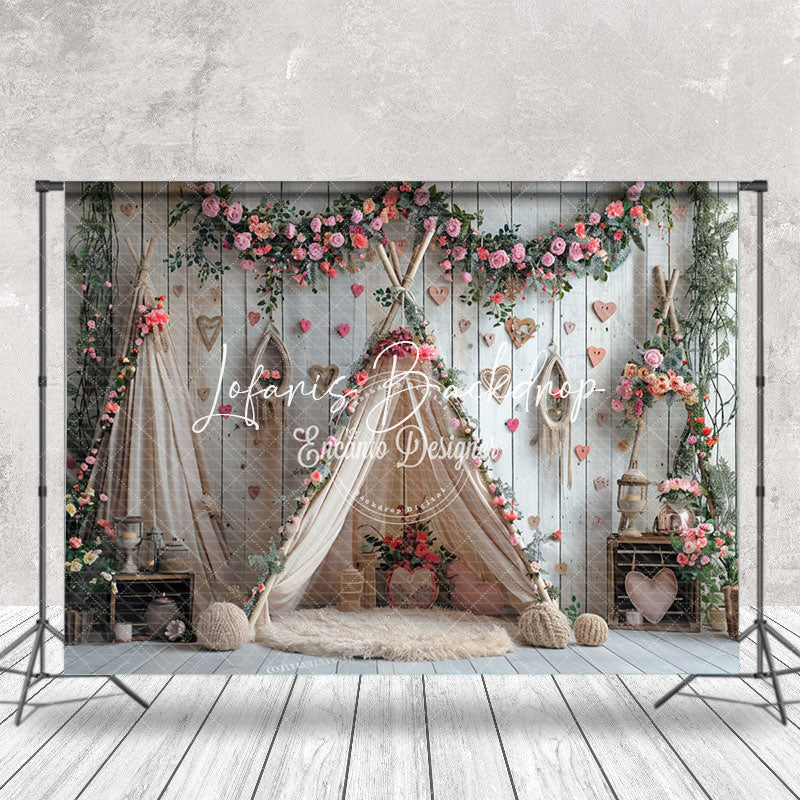 Lofaris Wooden Wall Pink Floral Boho Tent Wedding Backdrop