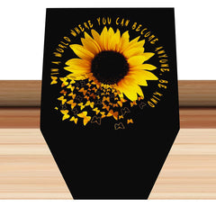 Lofaris Words Black Yellow Sunflower Butterfly Table Runner