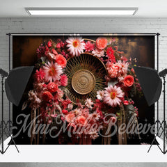 Lofaris Woven Pink And Red Floral Wreath Backdrop For Photo