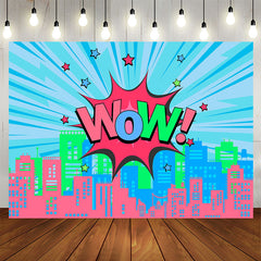 Lofaris Wow Star Pink Blue Building Girls Party Backdrop
