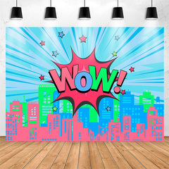 Lofaris Wow Star Pink Blue Building Girls Party Backdrop