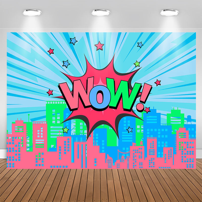 Lofaris Wow Star Pink Blue Building Girls Party Backdrop