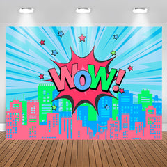 Lofaris Wow Star Pink Blue Building Girls Party Backdrop
