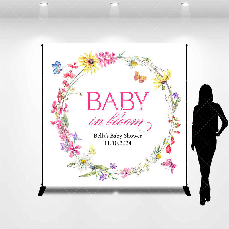 Lofaris Wreath Baby In Bloom Custom Gender Reveal Backdrop