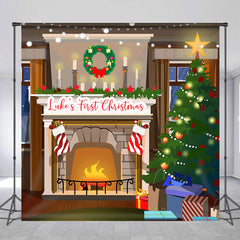 Lofaris Xmas Tree Fireplace Custom Name Christmas Backdrop