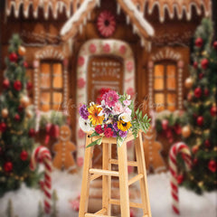 Lofaris Xmas Tree Gingerbread House Christmas Photo Backdrop