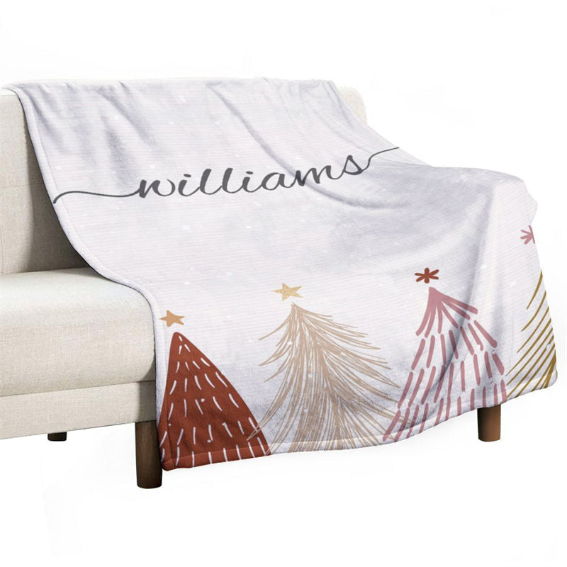 Lofaris Xmas Tree Painting Beige Custom Christmas Blanket