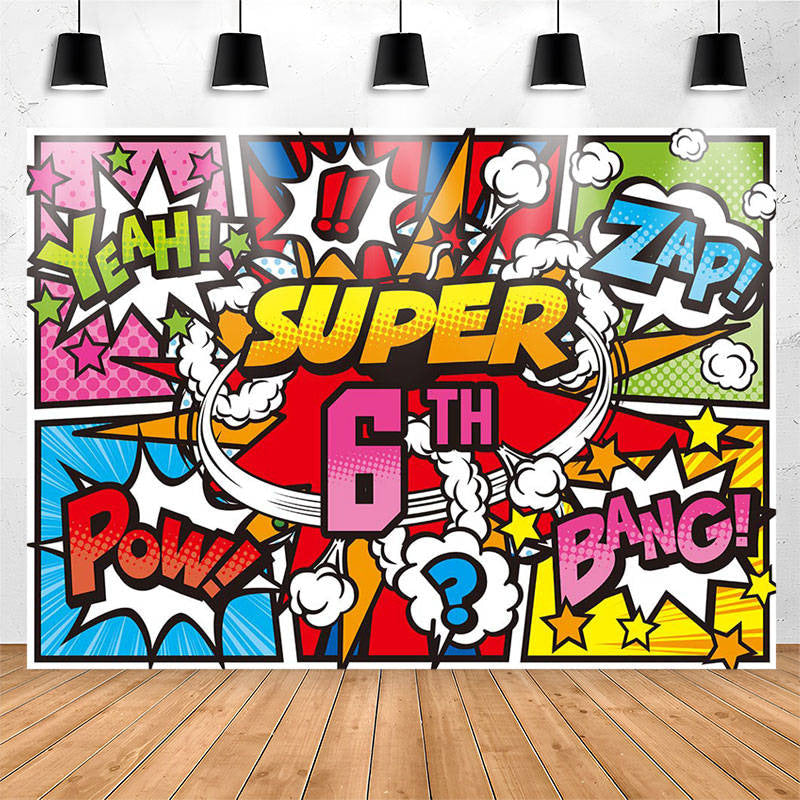 Lofaris Yeah Zap Pow Caricature Super 6th Birthday Backdrop
