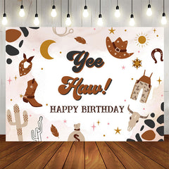 Lofaris Yee Haw Western Cowboy Brown Happy Birthday Backdrop