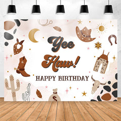 Lofaris Yee Haw Western Cowboy Brown Happy Birthday Backdrop