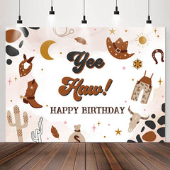 Lofaris Yee Haw Western Cowboy Brown Happy Birthday Backdrop
