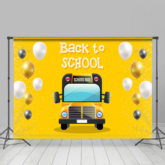 Lofaris Yellow Balloons Bus Back To School Party Backdrop