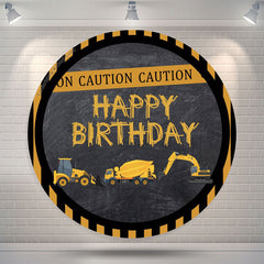 Lofaris Yellow Black Stripes Vehicle Circle Birthday Backdrop