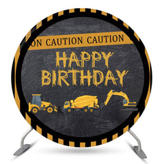 Lofaris Yellow Black Stripes Vehicle Circle Birthday Backdrop
