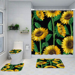 Lofaris Yellow Blooming Sunflower Black Bath Shower Curtain