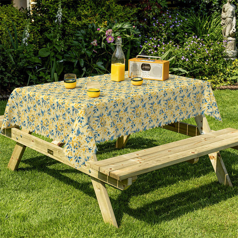 Lofaris Yellow Blue Flower Decorative Rectangle Tablecloth