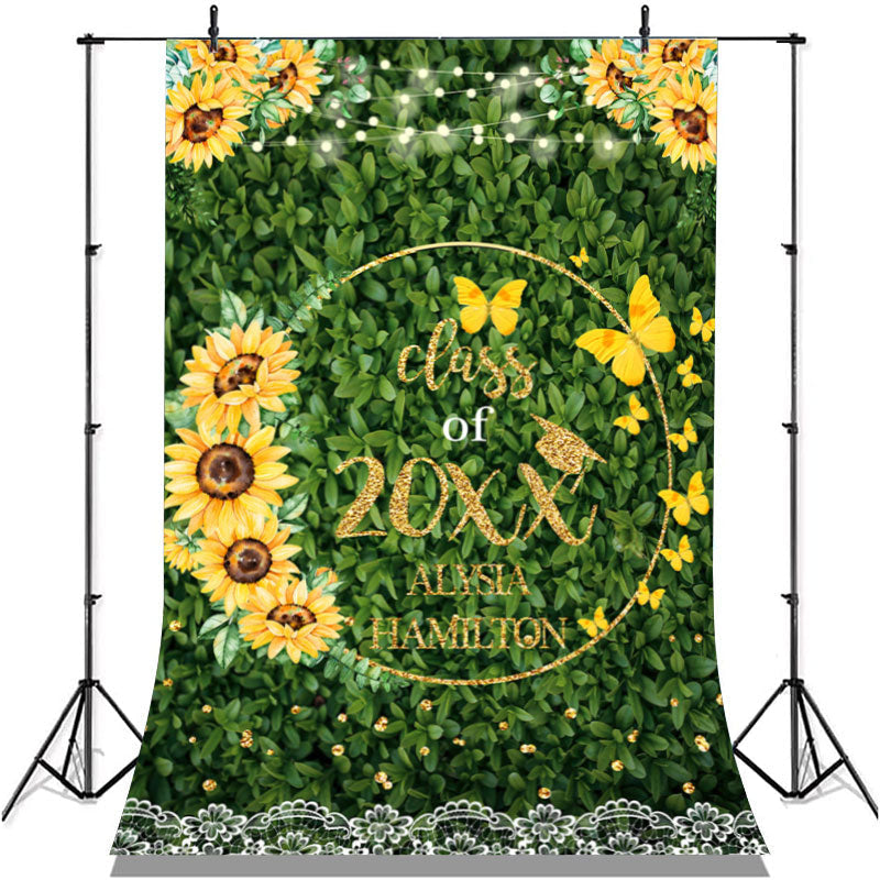 Lofaris Yellow Floral And Greeny Leaves Class Of 2022 Backdrop
