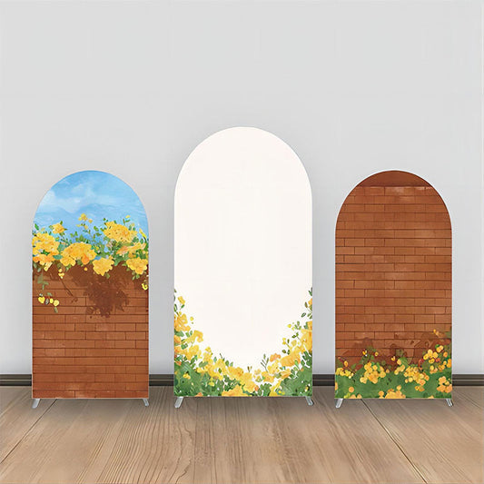 Lofaris Yellow Floral Brick Wall Oil Paint Arch Backdrop Kit