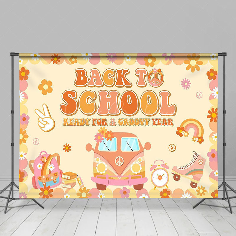 Lofaris Yellow Floral Car Groovy Back To School Backdrop