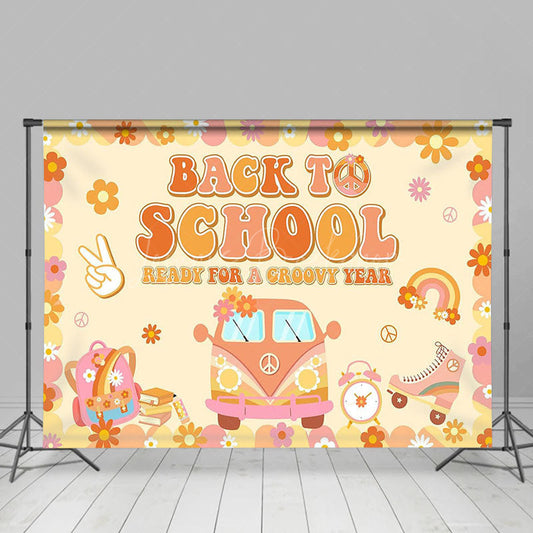 Lofaris Yellow Floral Car Groovy Back To School Backdrop
