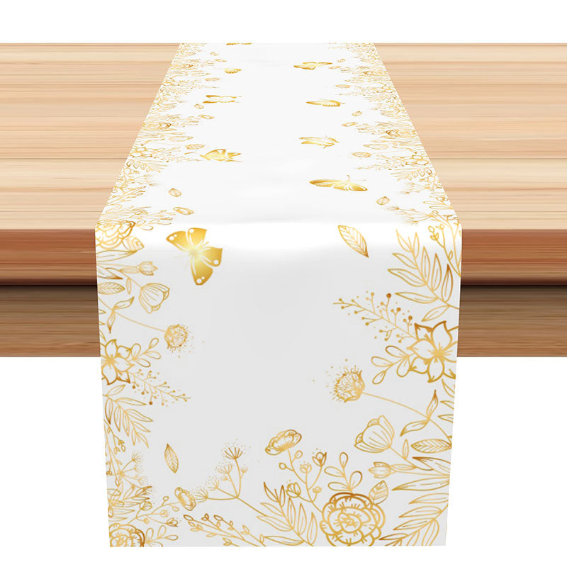 Lofaris Yellow Floral Leaves Butterfly Farbic Table Runner
