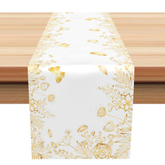 Lofaris Yellow Floral Leaves Butterfly Farbic Table Runner