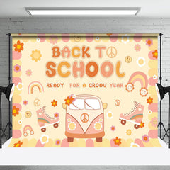 Lofaris Yellow Floral Sun Car Groovy Back To School Backdrop