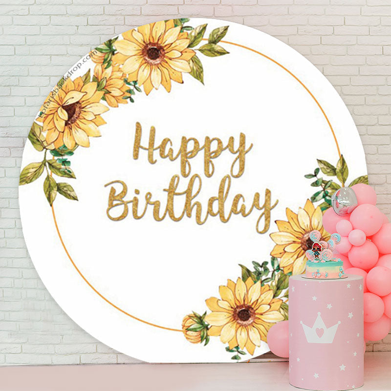 Lofaris Yellow Floral White Boho Round Backdrop For Birthday