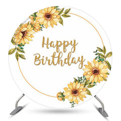 Lofaris Yellow Floral White Boho Round Backdrop For Birthday