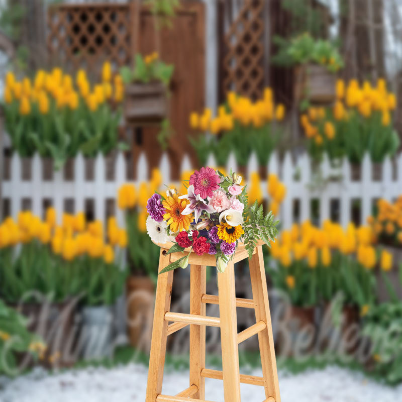 Lofaris Yellow Flower Planter Fence Spring Photo Backdrop