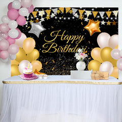Lofaris Yellow Glitter Star Balloons Happy Birthday Backdrop