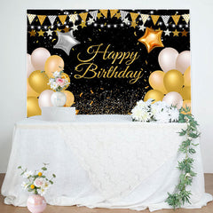 Lofaris Yellow Glitter Star Balloons Happy Birthday Backdrop