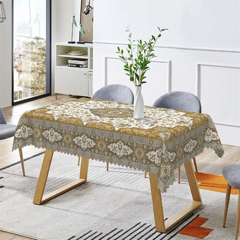 Lofaris Yellow Green Classical Floral Rectangle Tablecloth