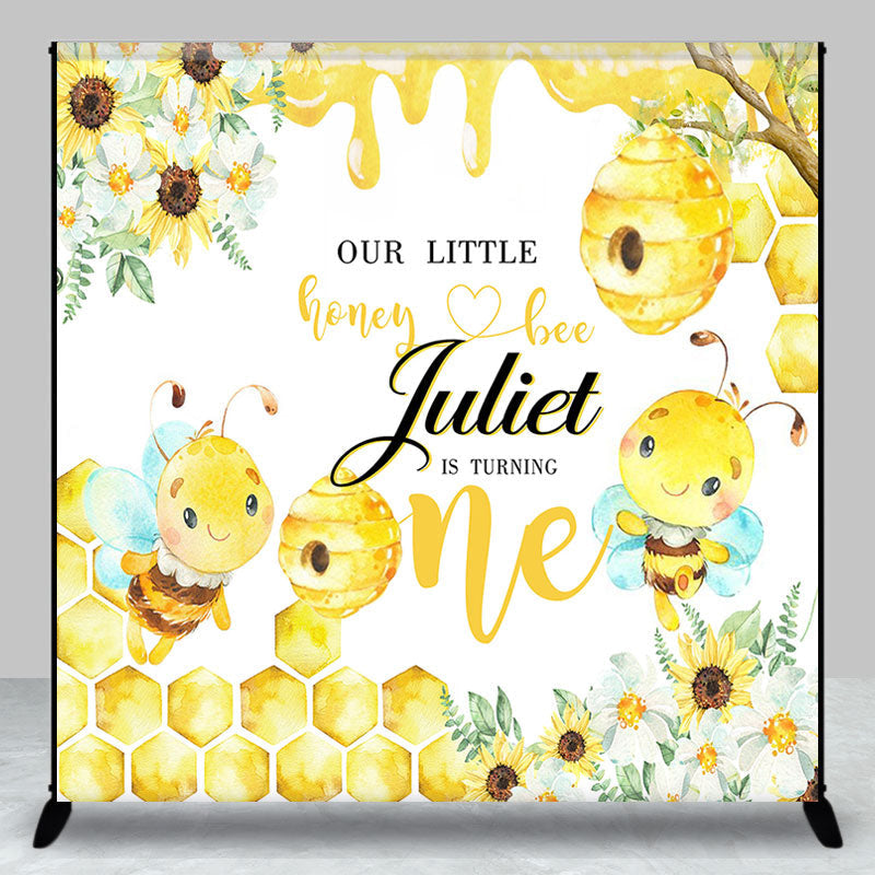 Lofaris Yellow Honey Bee Floral Custom 1st Birthday Backdrop