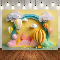 Lofaris Yellow Hot Air Balloon Cloud Arch Birthday Backdrop