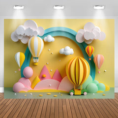 Lofaris Yellow Hot Air Balloon Cloud Arch Birthday Backdrop